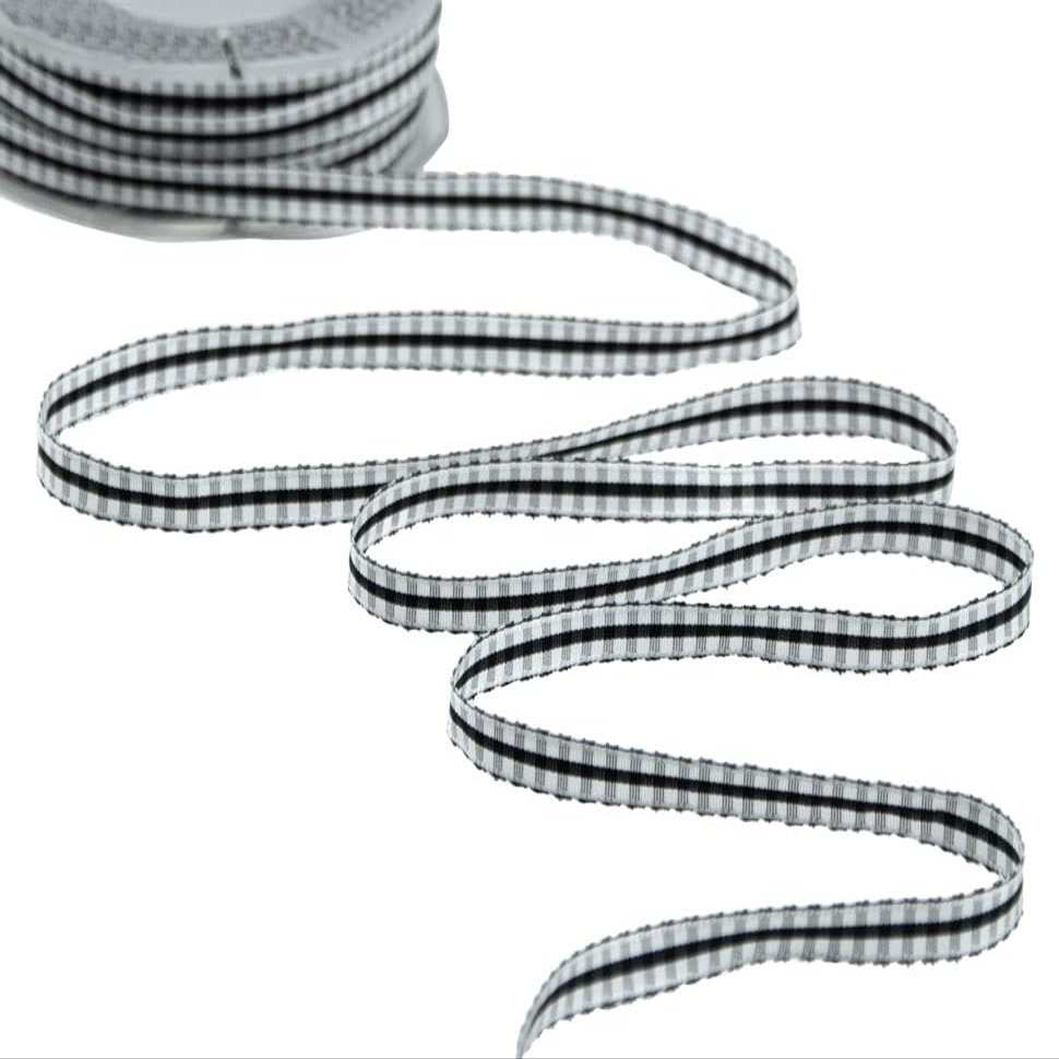 Furlanis Quadretti Ribbon, Decorative Packaging Ribbon, Black, 6 mm x 25 m