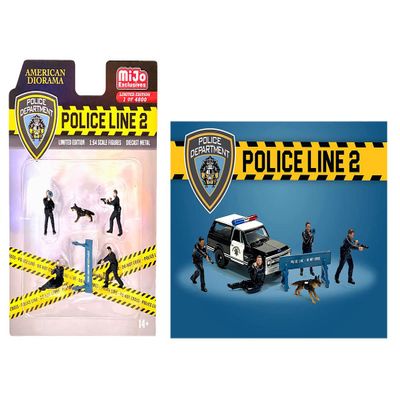 Police Line 5.1 cm 6-Piece Die-Cast Set (4 Police Figures, 1 Dog Figure and 1 Accessory), Limited Edition of 4,800 Pieces Worldwide, for 1:64-Scale Models by American Diorama