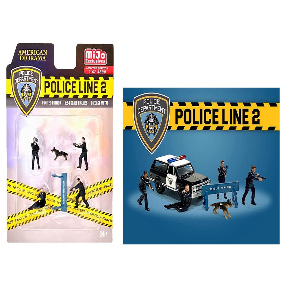 Police Line 5.1 cm 6-Piece Die-Cast Set (4 Police Figures, 1 Dog Figure and 1 Accessory), Limited Edition of 4,800 Pieces Worldwide, for 1:64-Scale Models by American Diorama