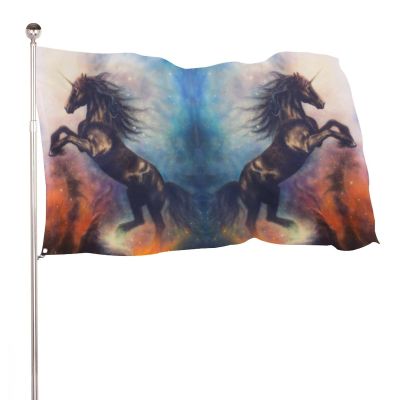 NIBABAEU Decorative Garden Flag, Black Dancing Unicorn, 60 x 90 cm