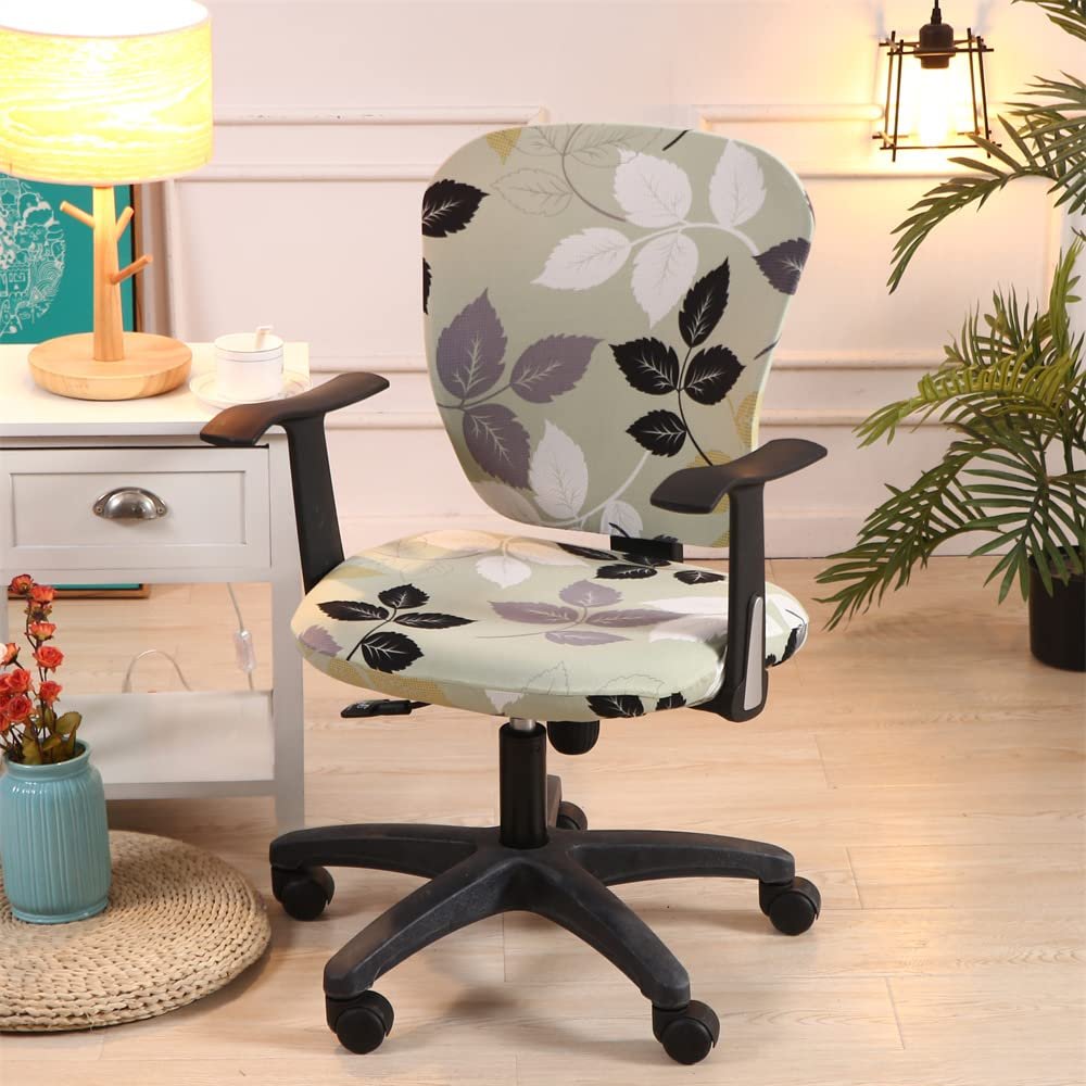 Highdi 2-Piece Office Chair Cover Set, Stretch Spandex Covers, Green Leaves