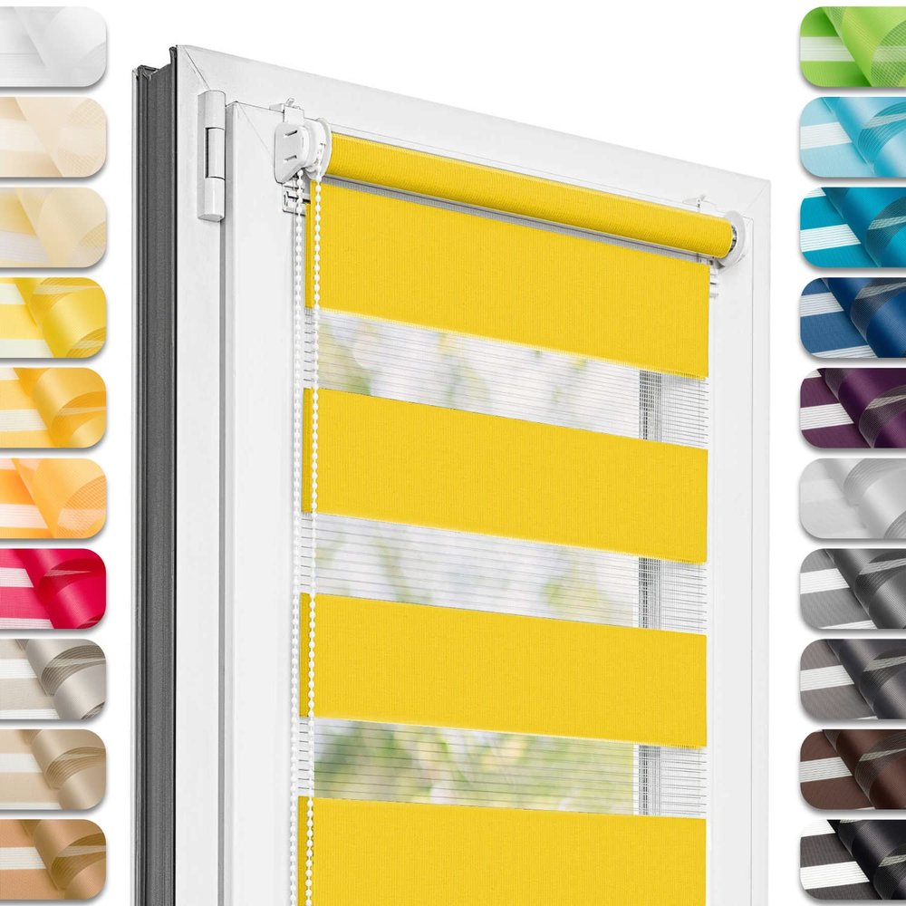 Estika Day & Night Roller Blind, No-Drill Clamp Mount, 115 x 150 cm, Lemonade