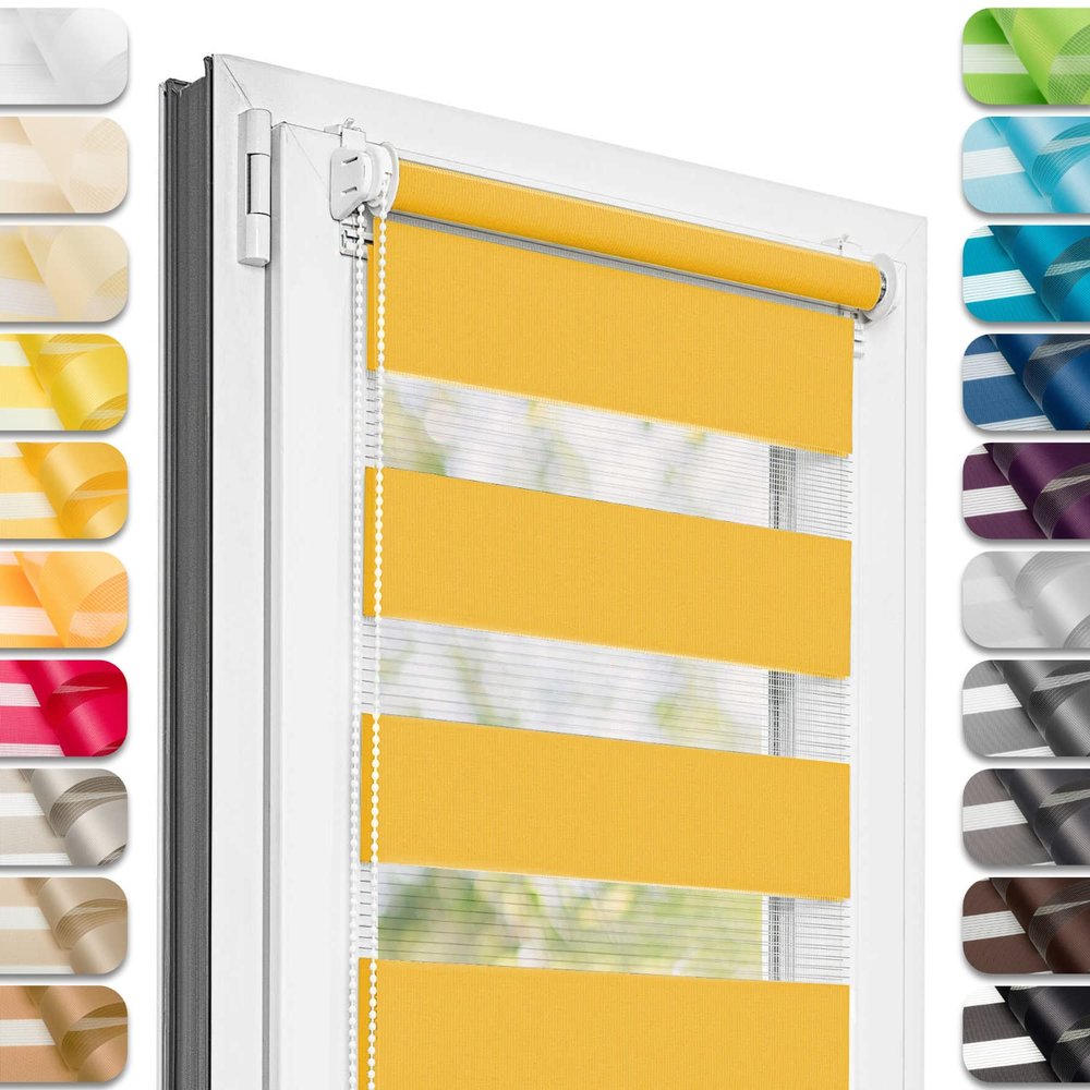 Estika Day & Night Double Roller Blind, No-Drill Clamp Mount, 60 x 150 cm, Sunny