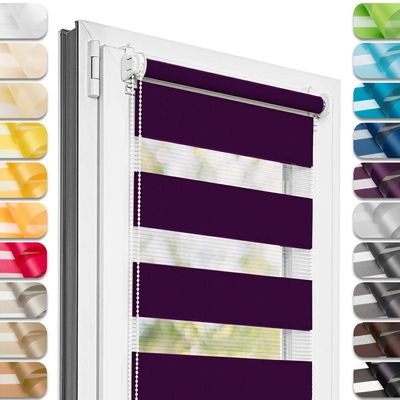 Estika No-Drill Clamp-Fit Day & Night Dual Roller Blind, 95 x 220 cm, Plum