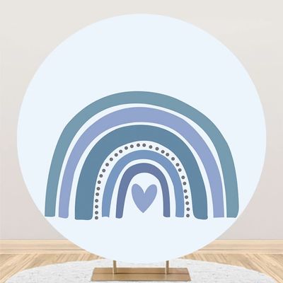 SDOTPMT 1 m Baby Boho Rainbow Round Blue Photography Backdrop for Boy Birthdays and Gender Reveals