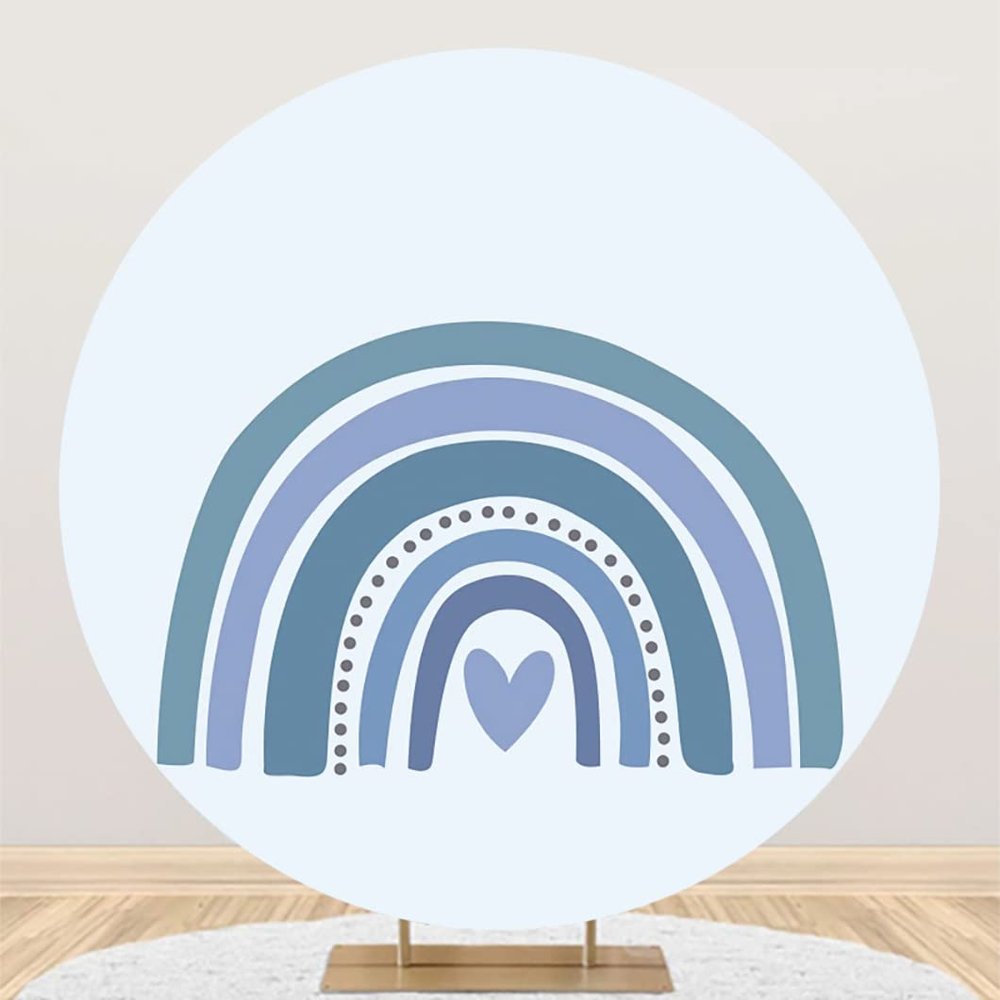 SDOTPMT 1 m Baby Boho Rainbow Round Blue Photography Backdrop for Boy Birthdays and Gender Reveals