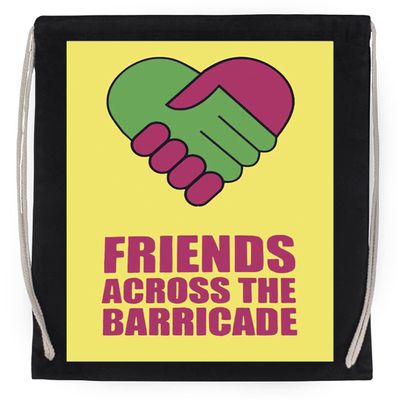 Friends Across The Barricade Black Cotton Drawstring Sports Bag