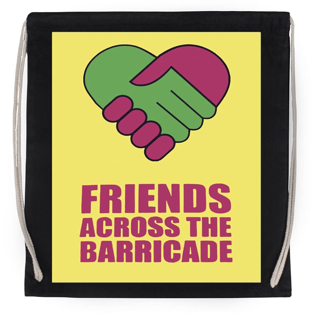 Friends Across The Barricade Black Cotton Drawstring Sports Bag