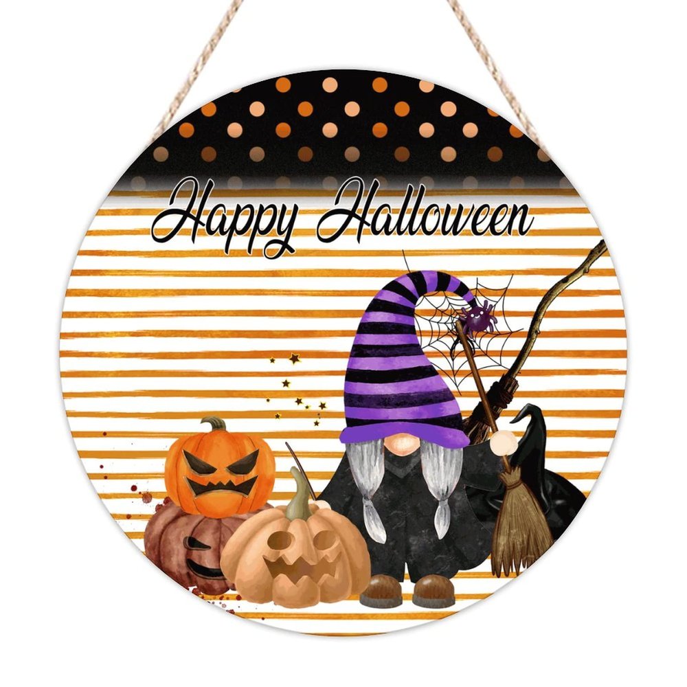 Welcome Sign for Home, Happy Halloween Gnome, Hocus Pocus Wooden Wall Decor, 12 x 12 in