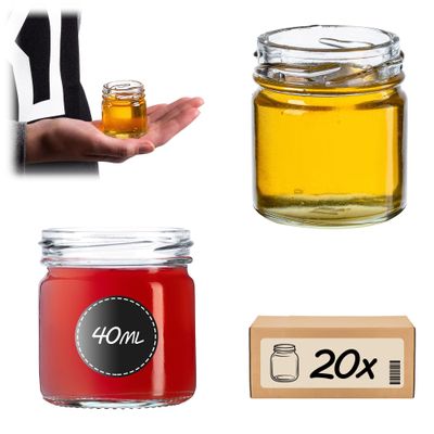KADAX 20-Piece Set of 40 ml Mini Canning Jars TO43, Without Lids – Spice, Sample & Jam Jars | Airtight & Dishwasher-Safe