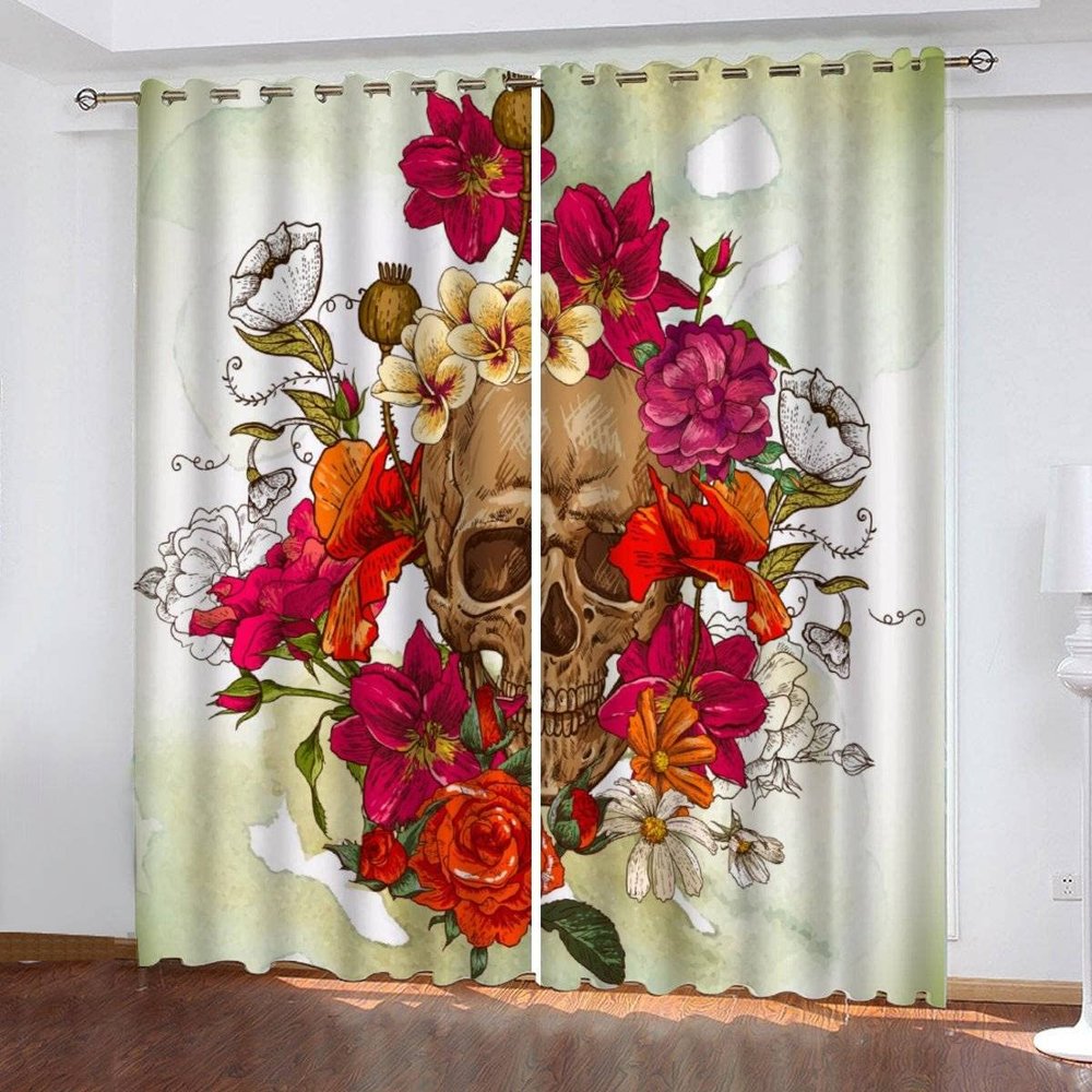 Lolosale Skull Flower Blackout Curtains, 2-Piece Set, 234 x 137 cm