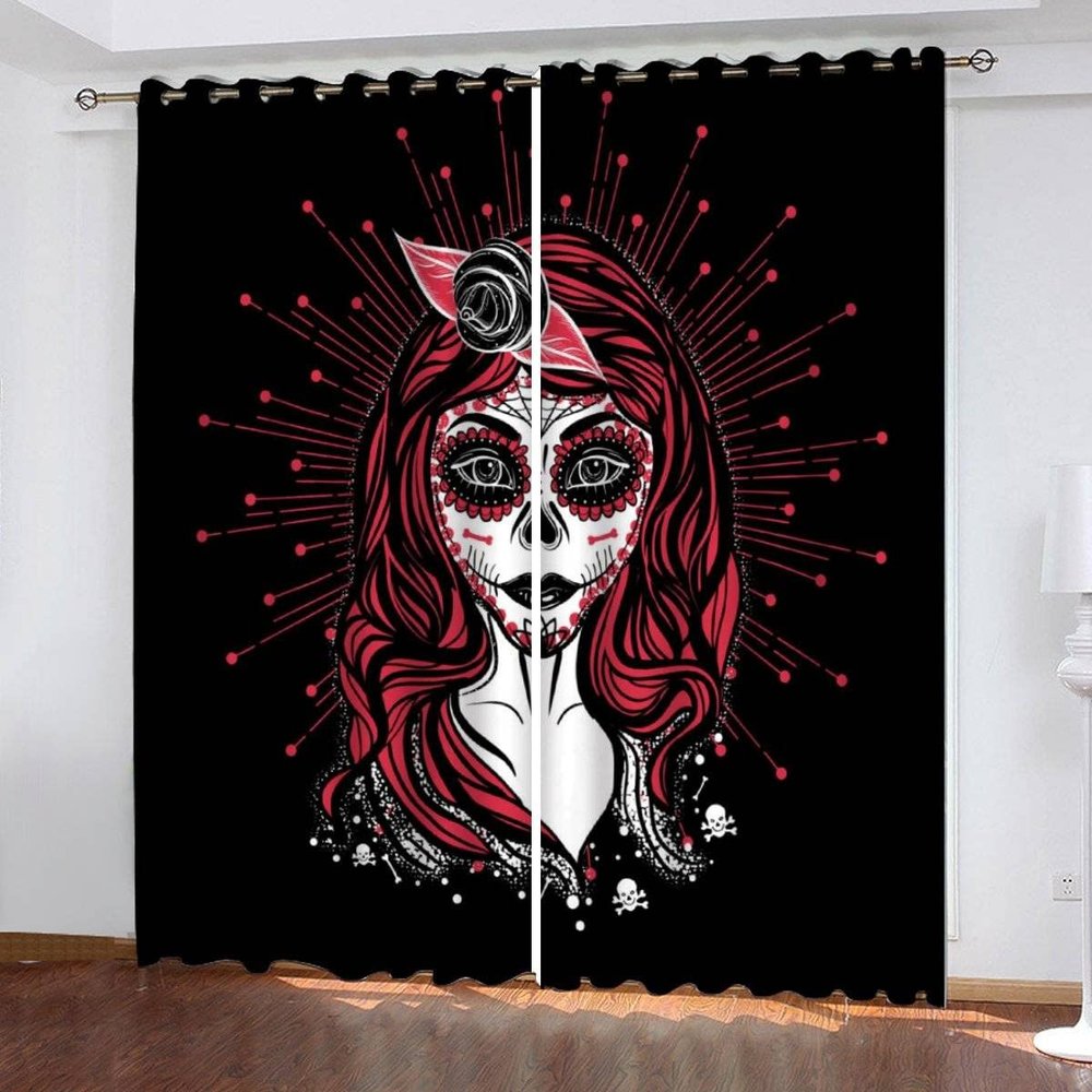 Lolosale Sugar Skull Blackout Curtains, 280 x 260 cm, Bohemian 2-Piece Set