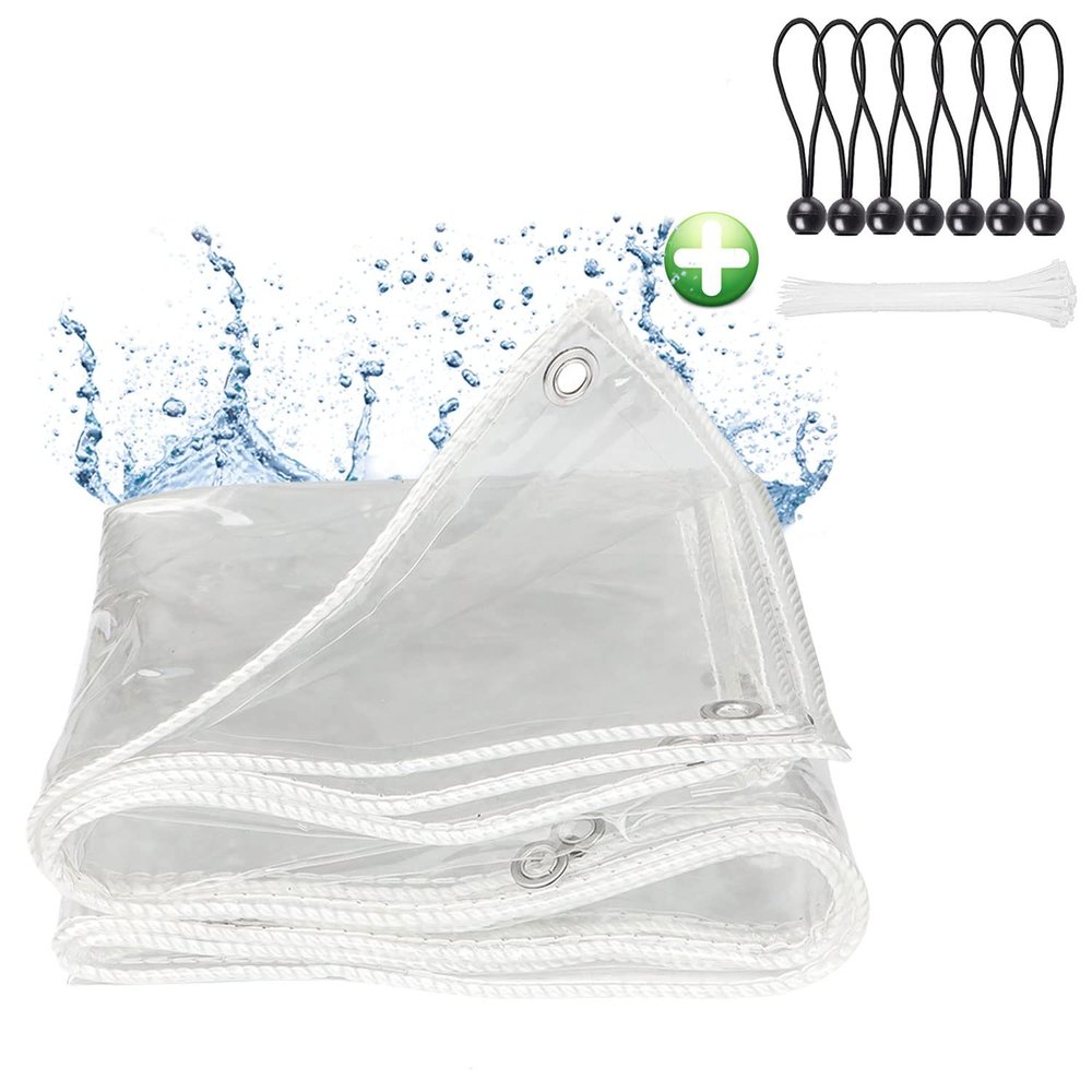 Transparent Tarp with Eyelets, 160 x 280 cm, Waterproof Tear-Resistant 420 g/m² PVC Cover for Patio Furniture, Grills, Plants and Greenhouses