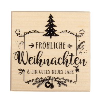 Rayher Wooden Stamp “Merry Christmas,” 7 x 7 cm
