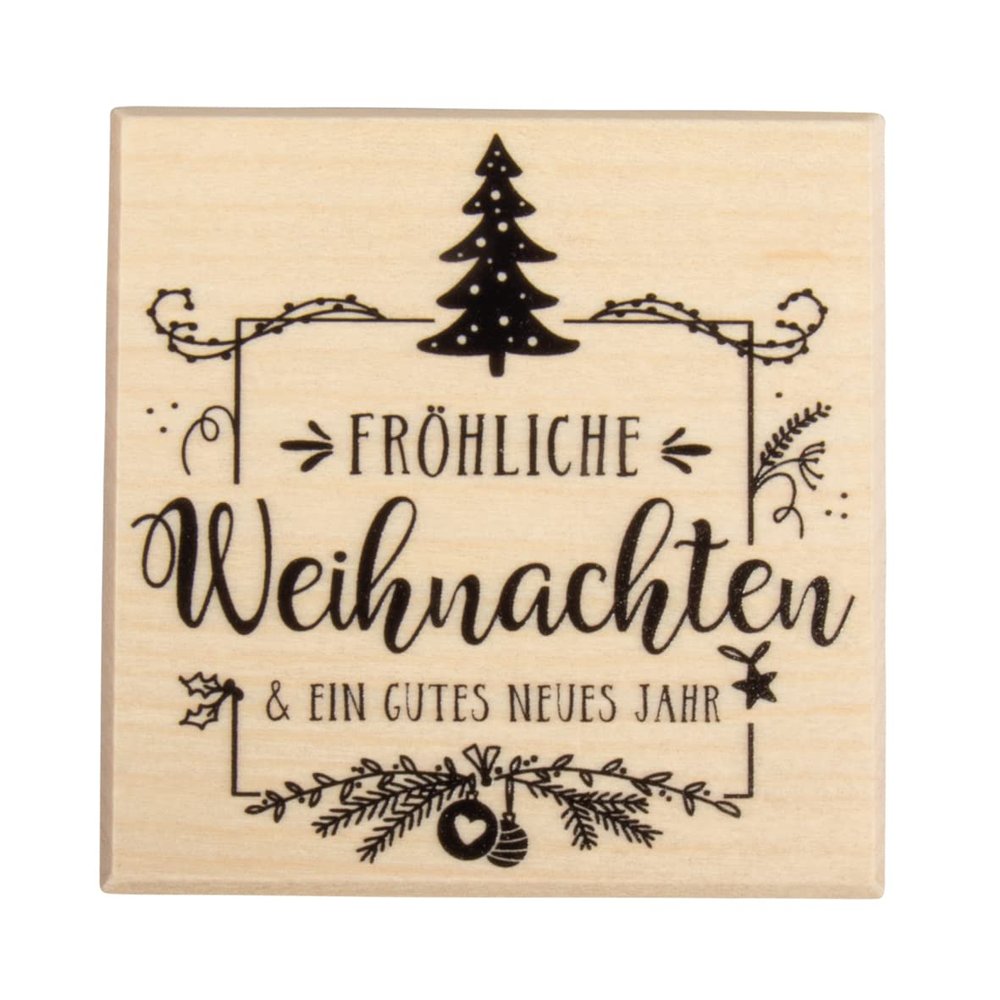 Rayher Wooden Stamp “Merry Christmas,” 7 x 7 cm