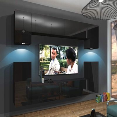 Furnitech Rodos Living Room Wall Unit, White, with LED, Shelves & TV Cabinet