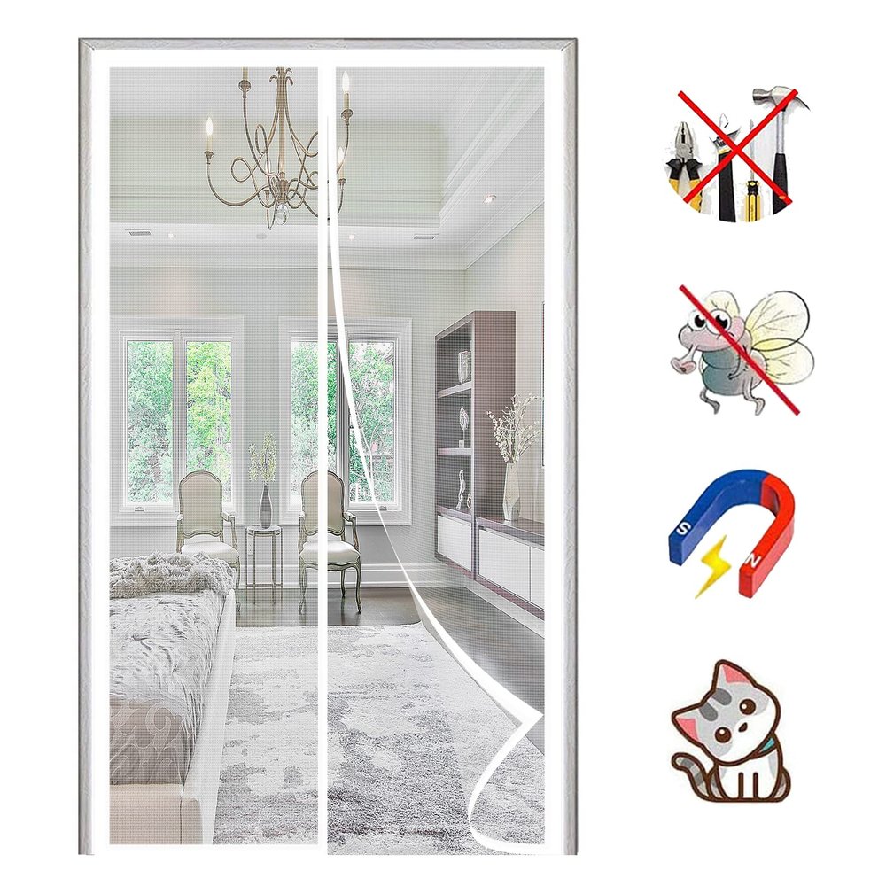 Magnetic Screen Door Curtain, White, 210 x 210 cm