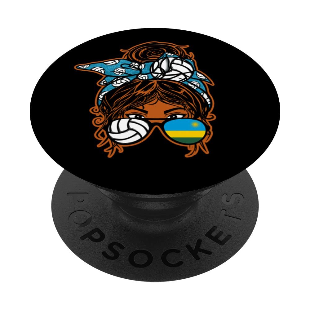 Rwanda Volleyball Fan, Brown-Skinned Girl with Messy Hair, PopSockets PopGrip