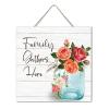 “Family Gathers Here” Floral Mason Jar Wooden Wall Sign, 30.5 x 30.5 cm view 2