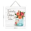 “Family Gathers Here” Floral Mason Jar Wooden Wall Sign, 30.5 x 30.5 cm view 3