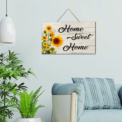 NABRAND Home Sweet Home Inspirational Wall Decor Wooden Sign, 15.2 x 25.4 cm, Yellow Sunflower Design