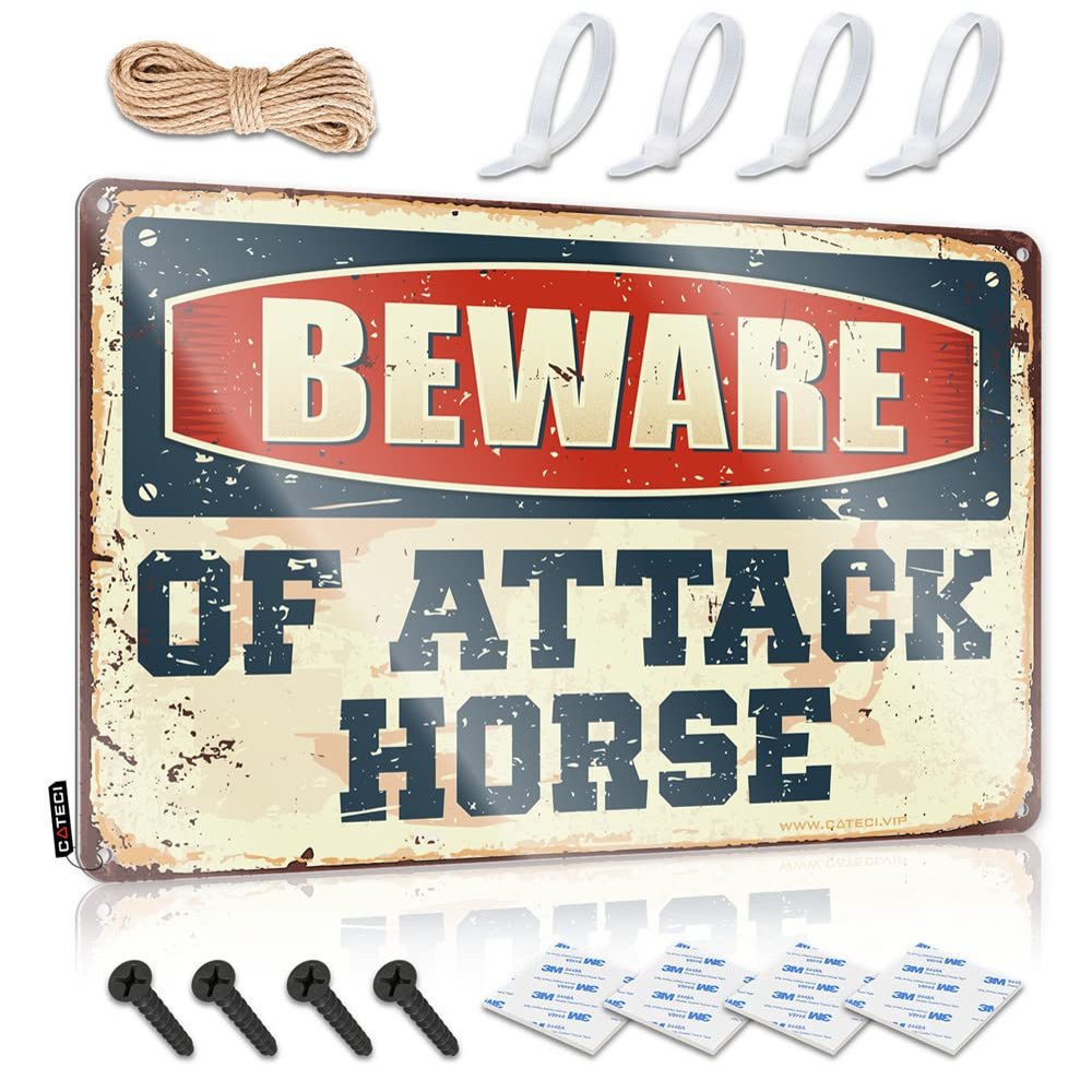 CakJuice Dad Metal Sign for Home Decor, Beware of Attack Horse, Bar Sign, Small Sign (20 x 30 cm)