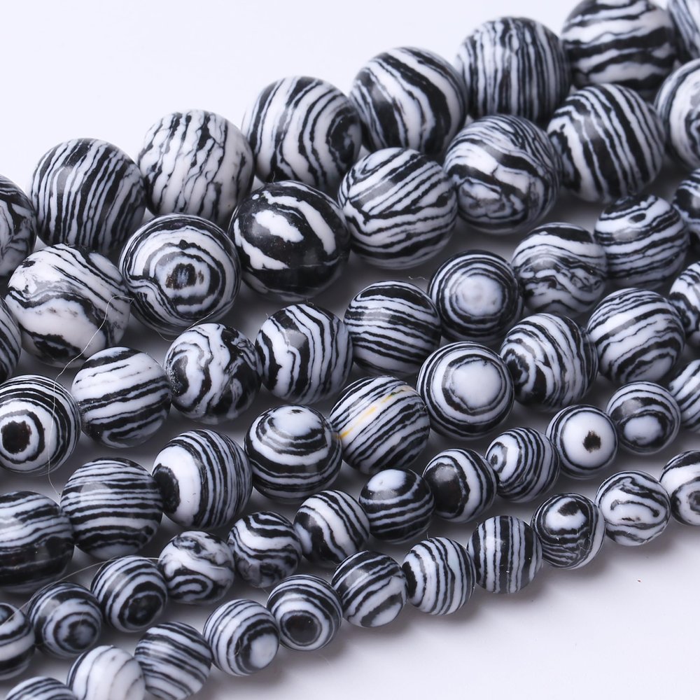 60 Black Malachite Stone Beads, 6 mm, 38.1 cm