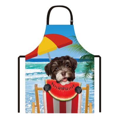 Havanese Dog Cool Summer Watermelon Beach Palm Chef Apron, Dark Chocolate Havanese, M