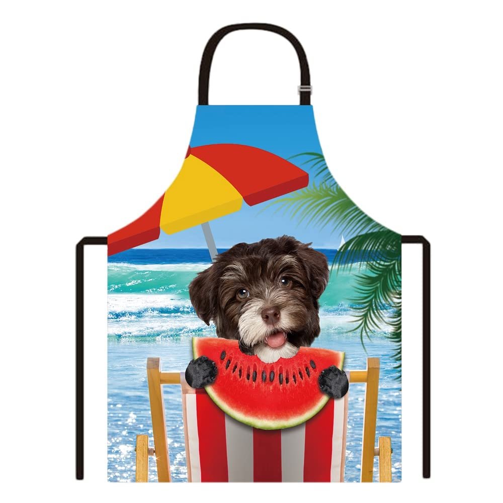 Havanese Dog Cool Summer Watermelon Beach Palm Chef Apron, Dark Chocolate Havanese, M
