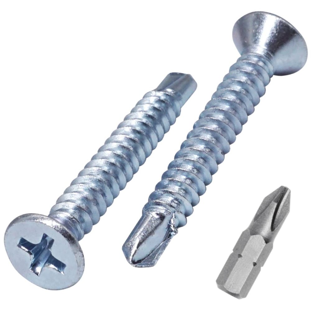 SKIR'CO 50-Pack DIN 7504-P Galvanized Steel Self-Drilling Screws, 4.2 x 32 mm, Countersunk Head