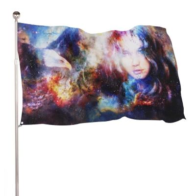 NIBABAEU Decorative Outdoor Garden Flag, Goodnes Woman Eagles Space Print, 90 x 150 cm