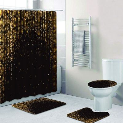 ZHEHUA Bathroom Shower Curtain Set with Gold Drip Glitter Pattern