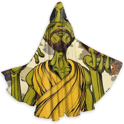 Martian Alien Old Man Halloween Hooded Cape for Adults