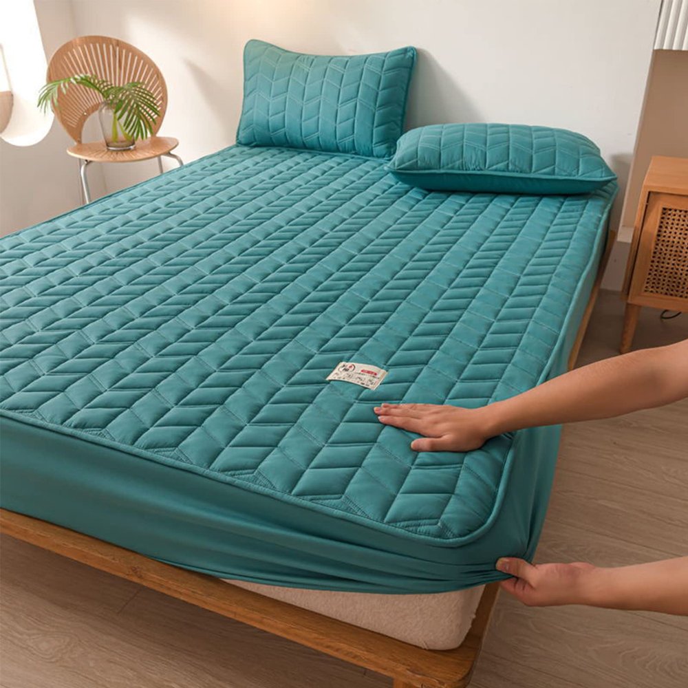 UVCMDUI Mattress Protector, Breathable Anti-Mite Full-Wrap Cover, Waterproof, Blue, 200 x 200 + 40 cm
