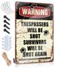 Funny Billiards Warning Sign: Trespassers Will Be Shot, Survivors Will Be Shot Again, Metal Sign, Outdoor Decor, Boys' Room Decor (Size: 20 x 30 cm) view 1