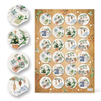 24 Round Christmas Gift Stickers, 4 cm, Scandinavian Hygge Style, Premium Self-Adhesive, Made in Germany