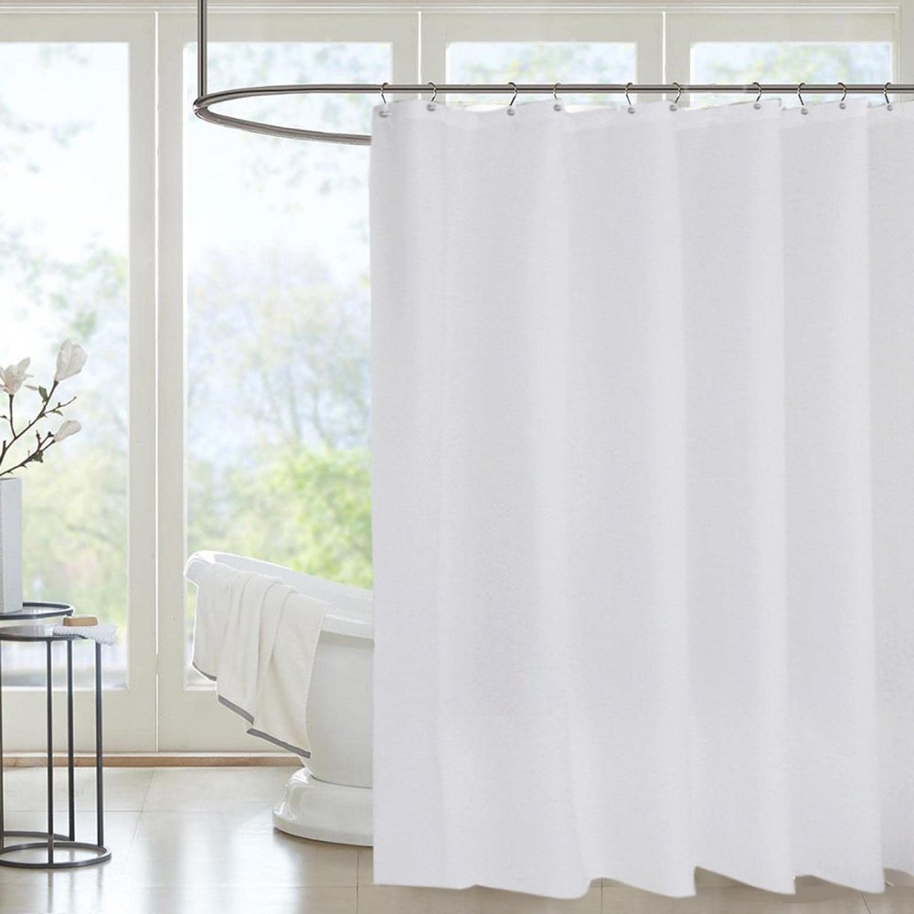 Waterproof Pure White Shower Curtain with Hooks, 120 x 213 cm