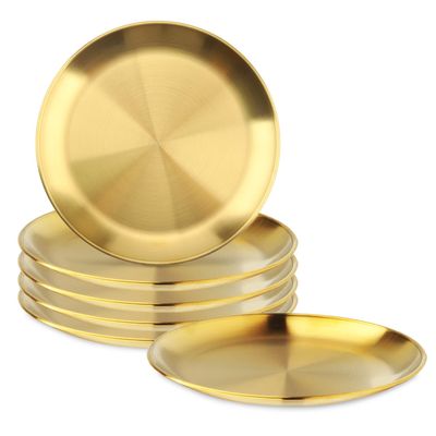 Stainless Steel Plates, Set of 6, 304 Stainless Steel Dinner Plates, Gold