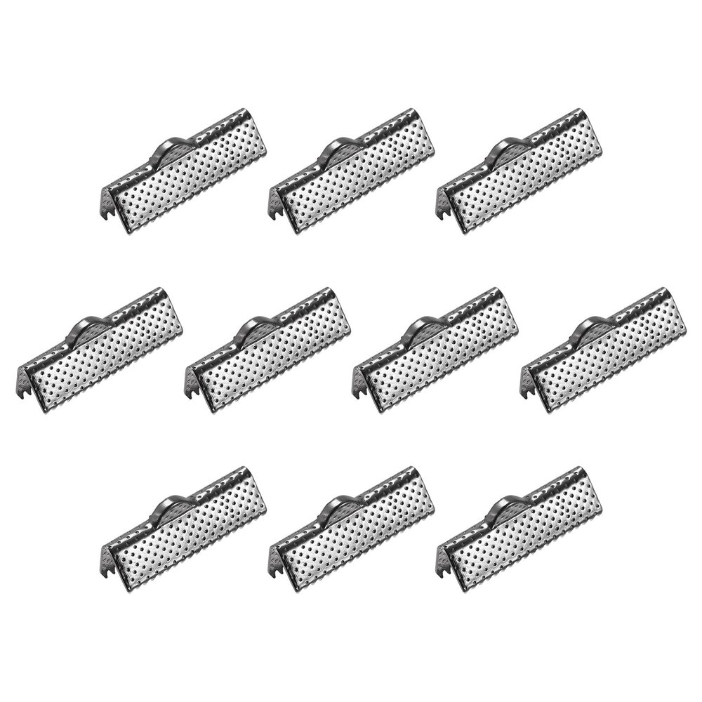 sourcing map 100-Piece Ribbon Crimp Ends, 25 mm, Black Metal