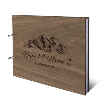 Personalized Wooden Wedding Guest Book, A4, Mountain Design