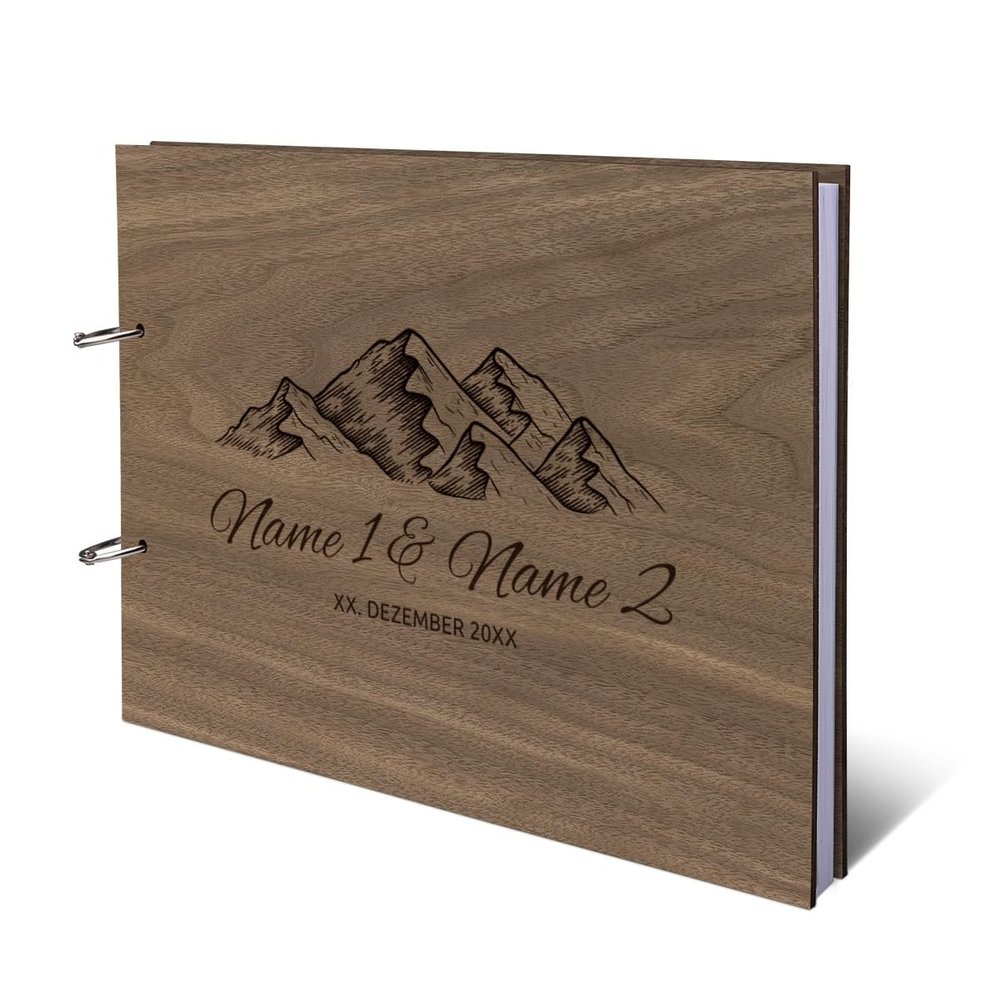 Personalized Wooden Wedding Guest Book, A4, Mountain Design