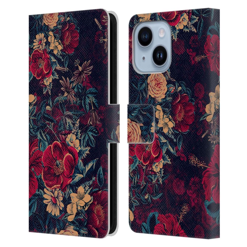 Head Case Designs Official Riza Peker Warm Night Night Floral Leather Wallet Case Compatible with Apple iPhone 14 Plus
