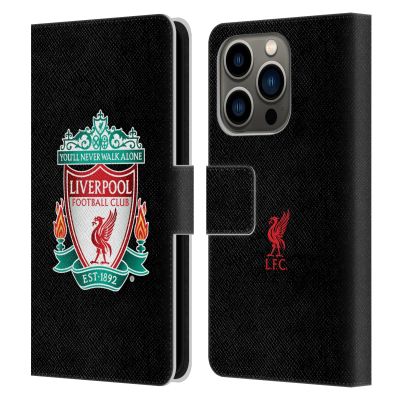 Head Case Designs Official Liverpool FC Black 1 Crest 1 Leather Wallet Case for Apple iPhone 14 Pro