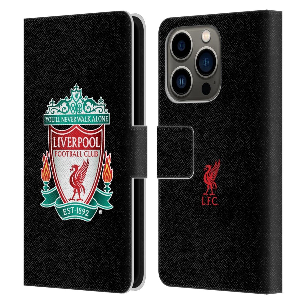 Head Case Designs Official Liverpool FC Black 1 Crest 1 Leather Wallet Case for Apple iPhone 14 Pro