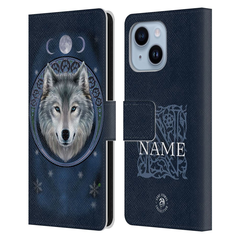 Head Case Designs Official Personalized Anne Stokes Moon Art Leather Wallet Case for Apple iPhone 14 Plus