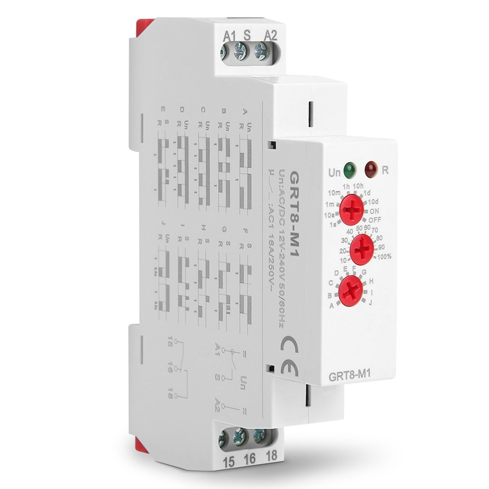 GRT8-M1 Multifunctional Delay Timer Relay, 10 Functions, DIN Rail Mount, AC/DC 12-240V