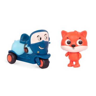 Battat B.Toys B. Dash and Motor Mike Fox and His Motorcycle Pull-Along Toy, Multicolor (71705)