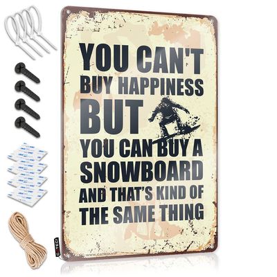 Does Not Play Well With Liberals Sign, You Can't Buy Happiness But You Can Buy a Snowboard Metal Sign, Funny Bathroom Sign Gift for Men Under $10 (Size: 30 x 40 cm)