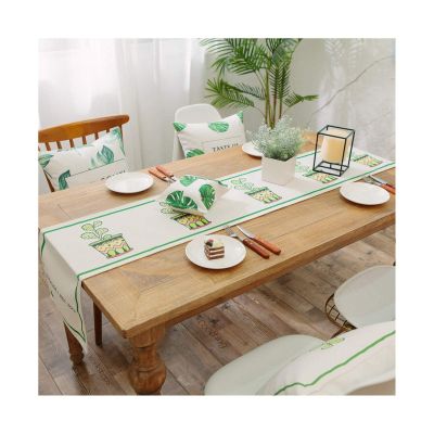 EHOMERY Aubergine Table Runner, Green Tropical Plants, 33 x 200 cm