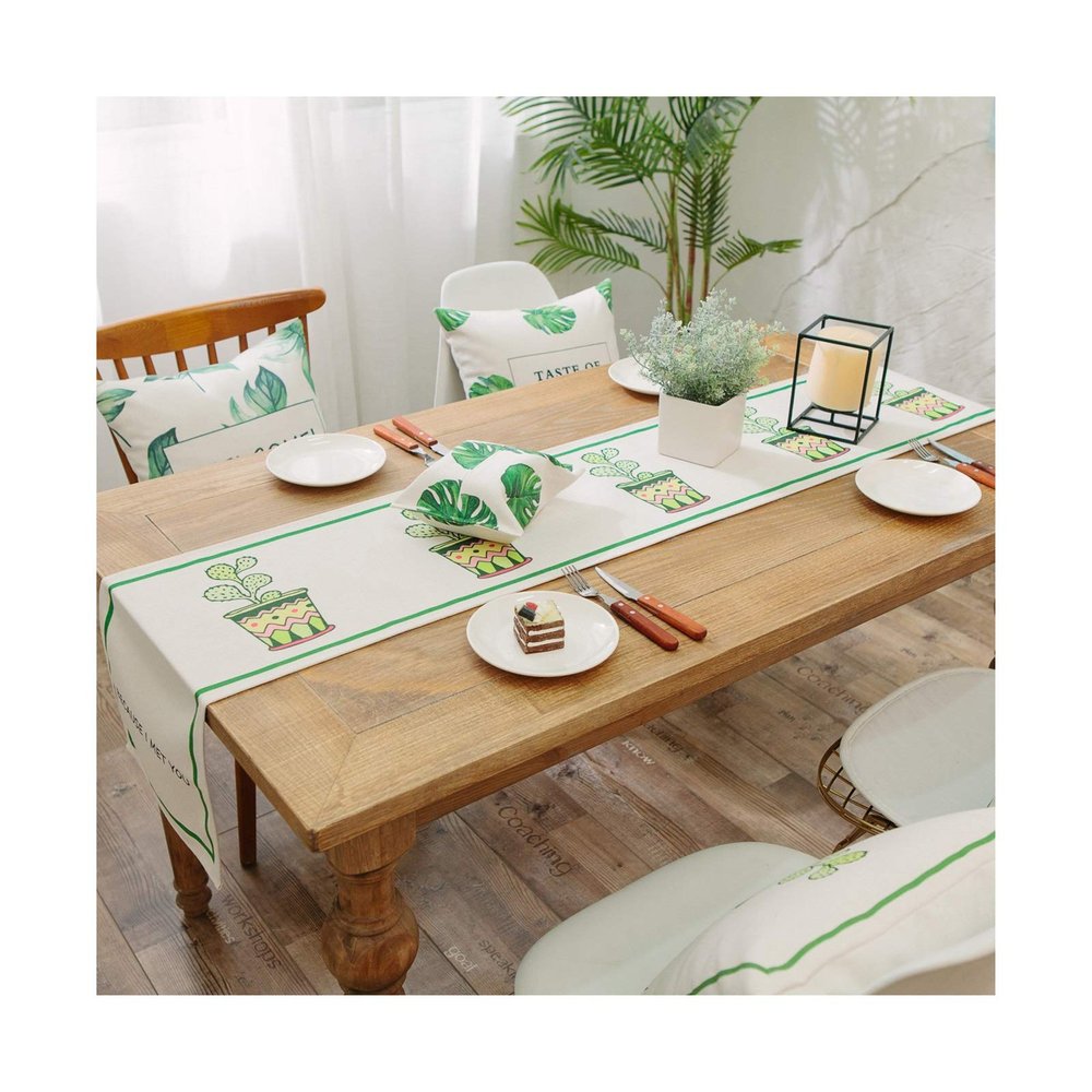 EHOMERY Aubergine Table Runner, Green Tropical Plants, 33 x 200 cm